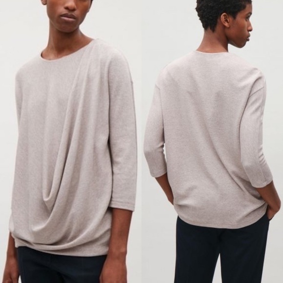 COS Oatmeal Asymmetrical Drape Front Jersey Knit Top Minimalist Sweater S - Picture 12 of 12